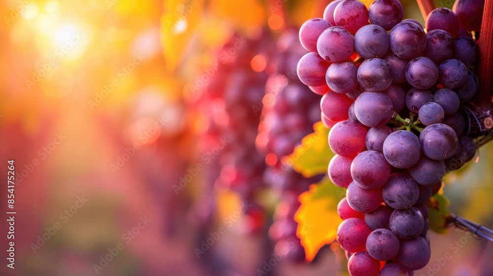 Ripe Red Grapes Hanging on a Vine at Sunset Ripe Red Grapes Hanging on a Vine at Sunset