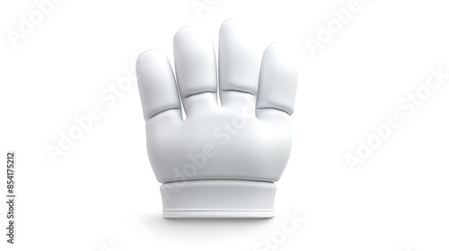 3D rendering of a white cartoon glove. The glove is facing the viewer with the fingers spread open.