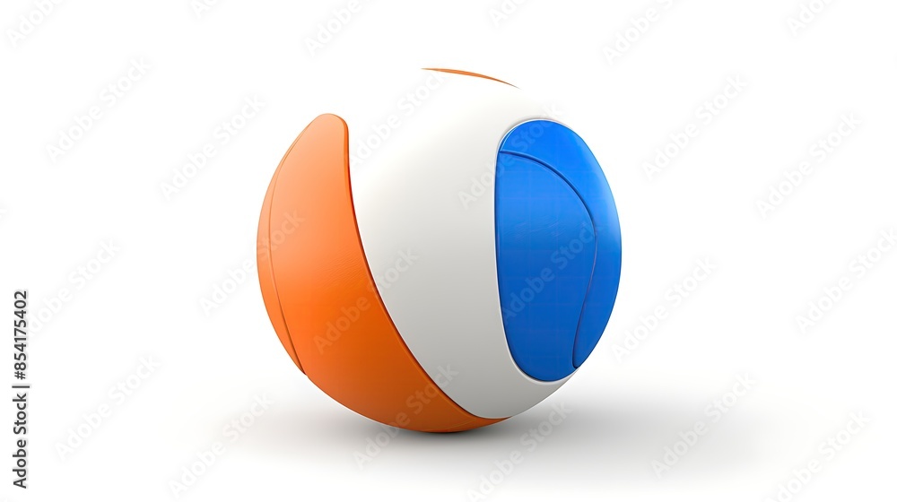 3D rendering of a blue and orange ball with a white stripe. The ball is isolated on a white background. 3D rendering of a blue and orange ball with a white stripe. The ball is isolated on a white background.