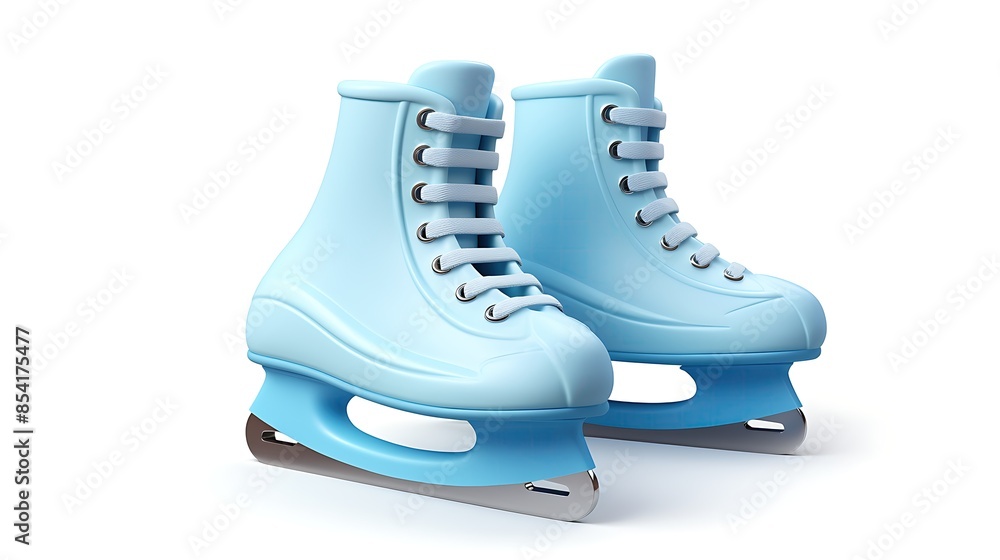 Light blue ice skates isolated on white background. 3D rendering. Light blue ice skates isolated on white background. 3D rendering.