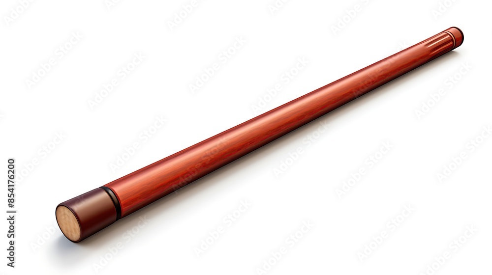 3D rendering of a wooden pool cue isolated on a white background. The cue is brown with a black tip and a silver ring near the tip. 3D rendering of a wooden pool cue isolated on a white background. The cue is brown with a black tip and a silver ring near the tip.