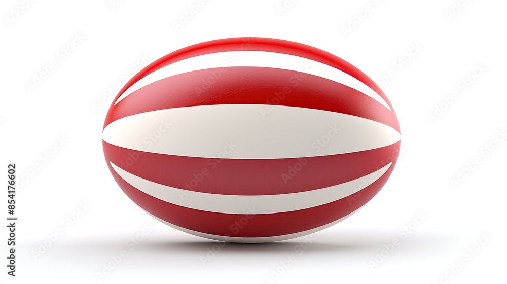 3D rendering of an American football ball with red and white stripes. The ball is sitting on a white surface. The background is white. 3D rendering of an American football ball with red and white stripes. The ball is sitting on a white surface. The background is white.
