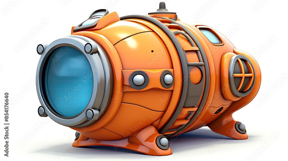 3D rendering of a futuristic submarine. The submarine is orange and has a large window on the front. 3D rendering of a futuristic submarine. The submarine is orange and has a large window on the front.