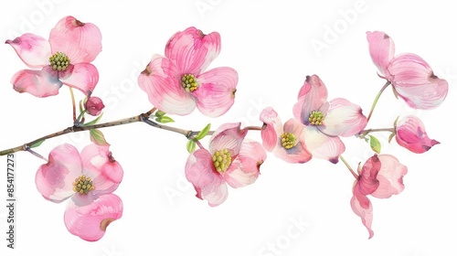 Fototapeta Naklejka Na Ścianę i Meble -  delicate pink dogwood blossom isolated on white floral watercolor painting