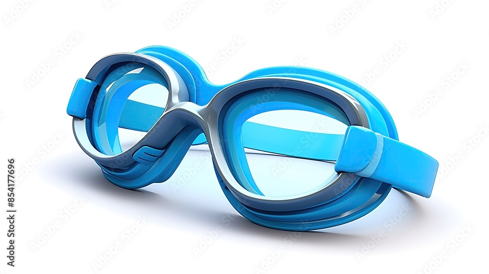 Fototapeta premium Blue and gray plastic swim goggles isolated on white background. 3D illustration.