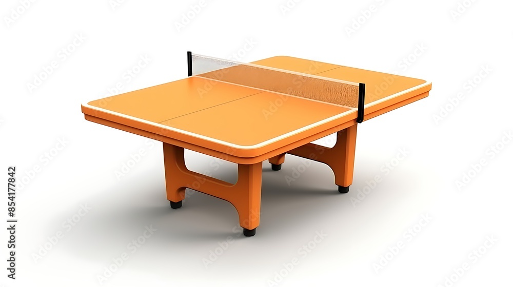 This is a ping pong table. It is orange and has a net. It is isolated on a white background. This is a ping pong table. It is orange and has a net. It is isolated on a white background.