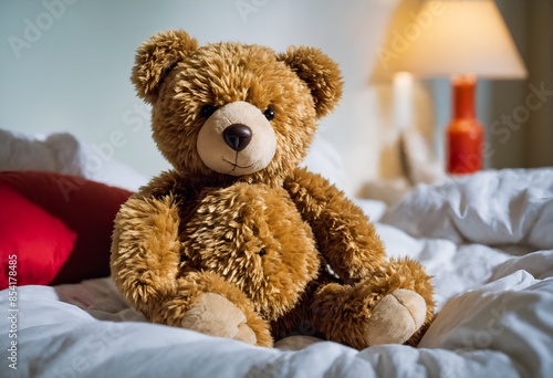 Teddy bear in bed. Childhood comfort. © anetlanda