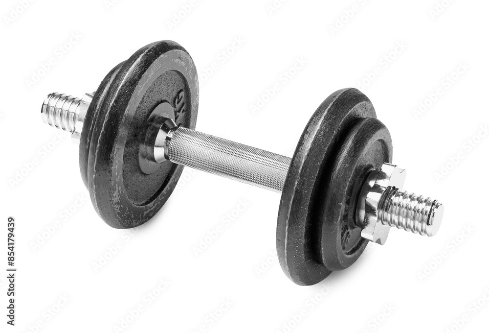 Metal dumbbell isolated on white. Sports equipment Metal dumbbell isolated on white. Sports equipment