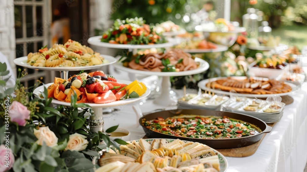 elegant wedding catering buffet table with various foods reception event elegant wedding catering buffet table with various foods reception event