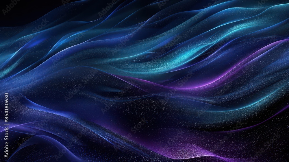Obraz premium ethereal space waves shades of black blue and purple with grainy texture abstract background digital art