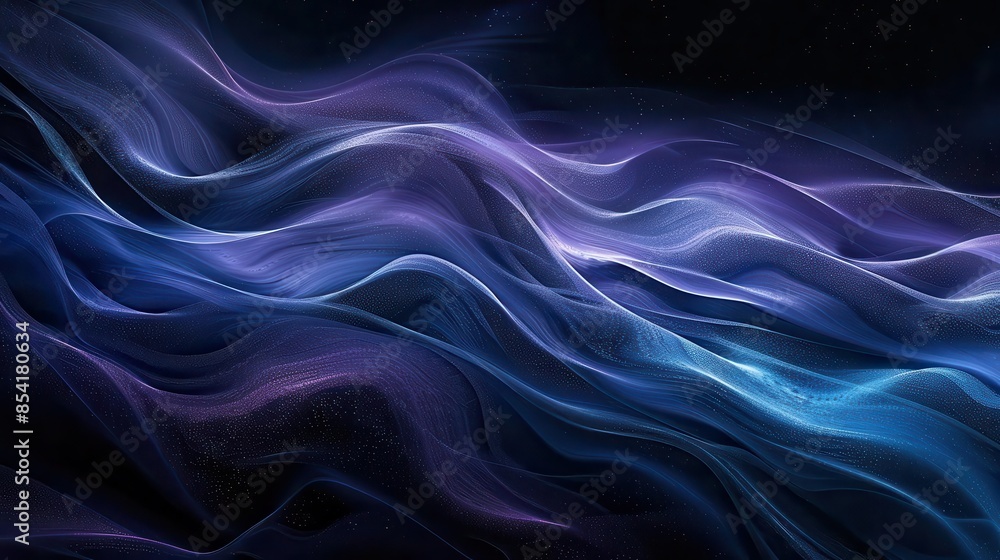 Fototapeta premium ethereal space waves shades of black blue and purple with grainy texture abstract background digital art