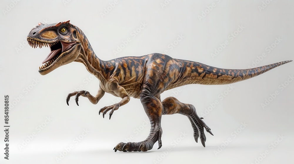 fierce velociraptor dinosaur in dynamic pose realistic 3d rendering with textured skin and sharp claws fierce velociraptor dinosaur in dynamic pose realistic 3d rendering with textured skin and sharp claws