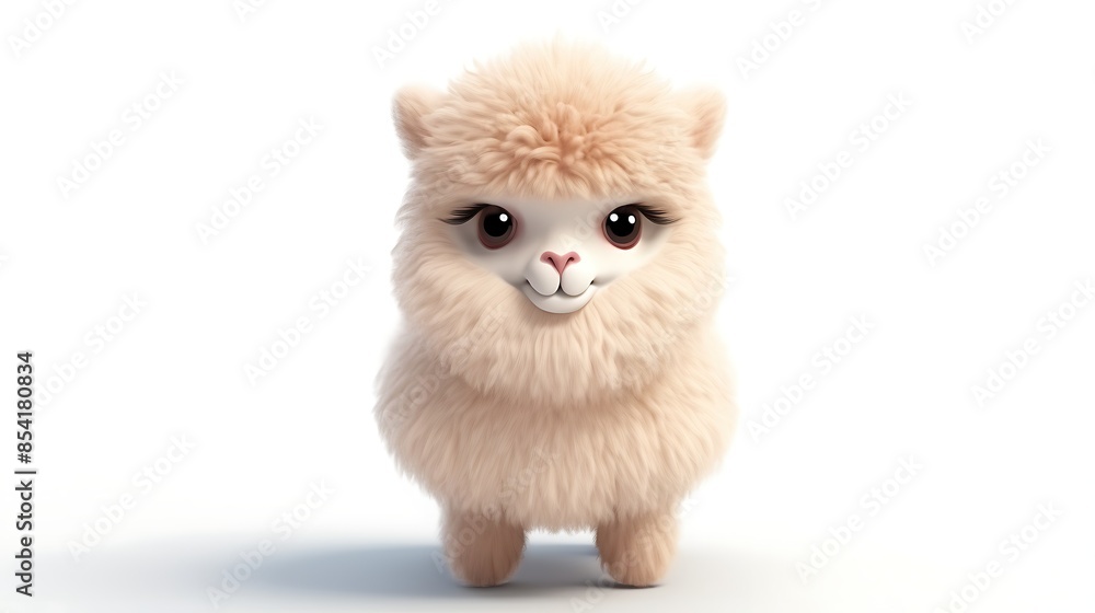 Cute and fluffy llama or alpaca. Isolated on white background. 3D rendering. Cute and fluffy llama or alpaca. Isolated on white background. 3D rendering.