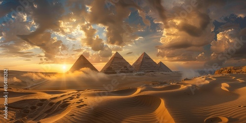The sun is setting over the pyramids of Egypt. Generate AI image