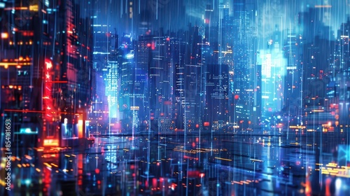 futuristic cityscape with cascading digital rain cyber punk inspired urban scene concept art 11