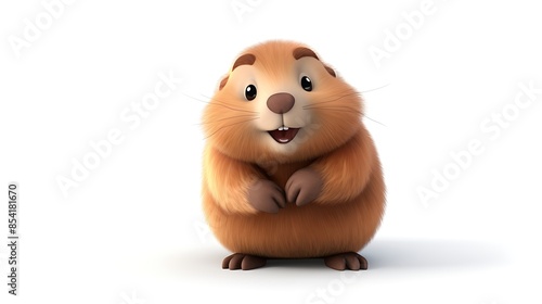 A cute and cuddly groundhog is standing on its hind legs and looking at the camera with a friendly smile on its face. © BozStock