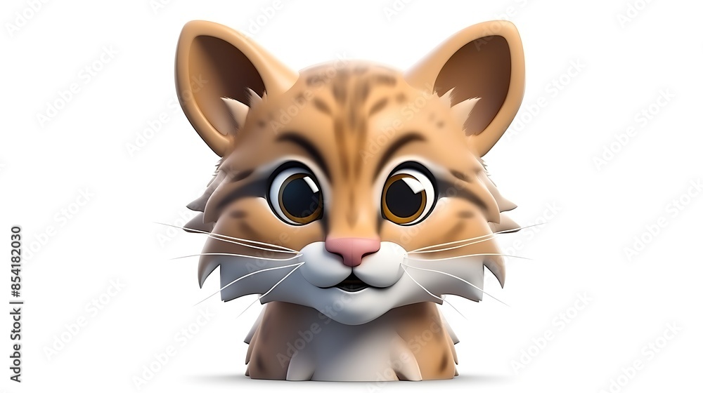 This is a 3D rendering of a cute cartoon bobcat. It has big eyes, a pink nose, and fluffy fur. This is a 3D rendering of a cute cartoon bobcat. It has big eyes, a pink nose, and fluffy fur.