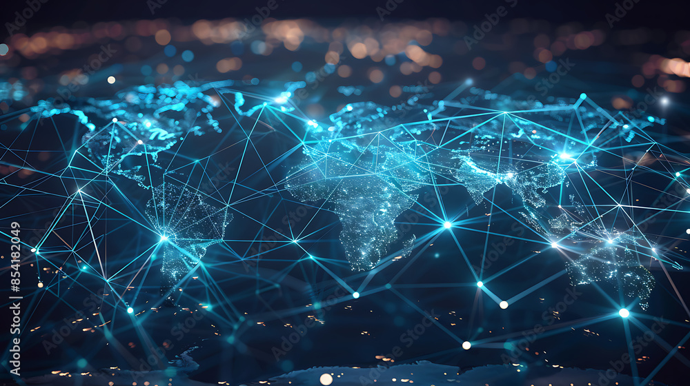 Global business network with world map and connecting flight paths Global business network with world map and connecting flight paths
