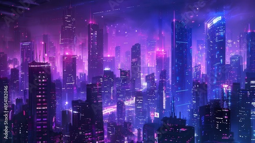 Wallpaper Mural futuristic neon city skyline at night cyberpunk cityscape digital concept art Torontodigital.ca