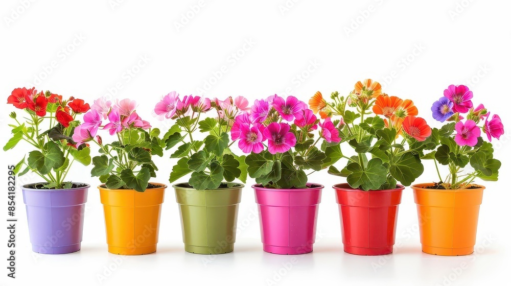geranium spectrum set of vibrant potted geraniums isolated on white floral collection geranium spectrum set of vibrant potted geraniums isolated on white floral collection