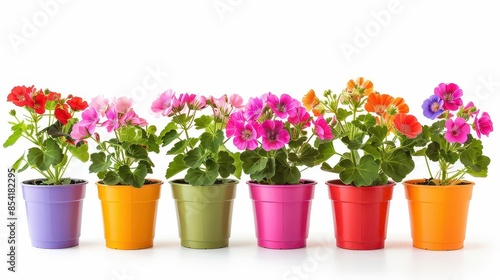 geranium spectrum set of vibrant potted geraniums isolated on white floral collection