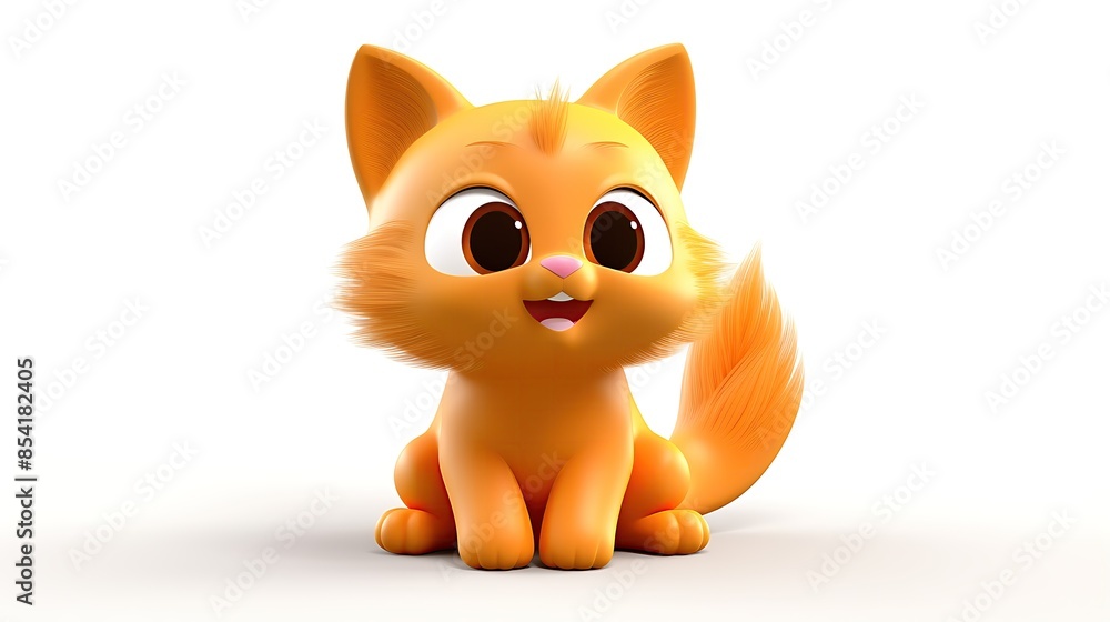 This is an adorable 3D rendering of a cartoon cat. The cat has big, round eyes, a pink nose, and a fluffy orange tail. This is an adorable 3D rendering of a cartoon cat. The cat has big, round eyes, a pink nose, and a fluffy orange tail.