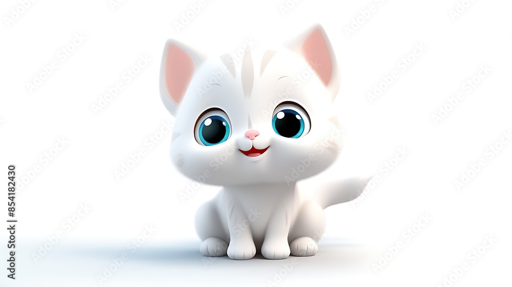 A cute and cuddly white kitten with blue eyes is sitting on a white background. A cute and cuddly white kitten with blue eyes is sitting on a white background.