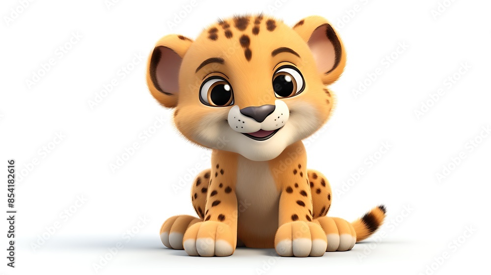 Cute baby cheetah sitting down and looking at the camera with a curious expression on its face. Cute baby cheetah sitting down and looking at the camera with a curious expression on its face.