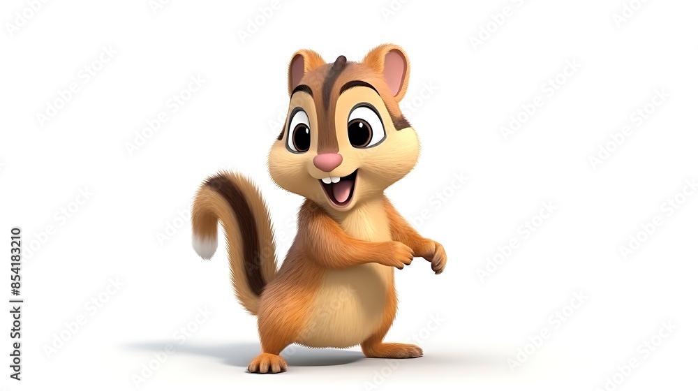 Fototapeta premium This is an image of a cute squirrel standing on its hind legs with a happy expression on its face.