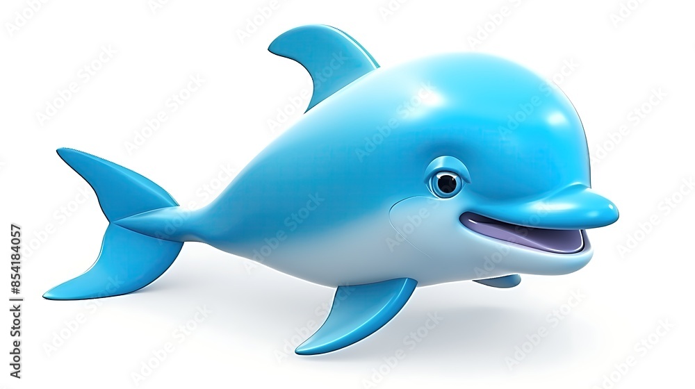 Cute and friendly blue dolphin. 3D rendering of a cartoon dolphin isolated on white background. Cute and friendly blue dolphin. 3D rendering of a cartoon dolphin isolated on white background.