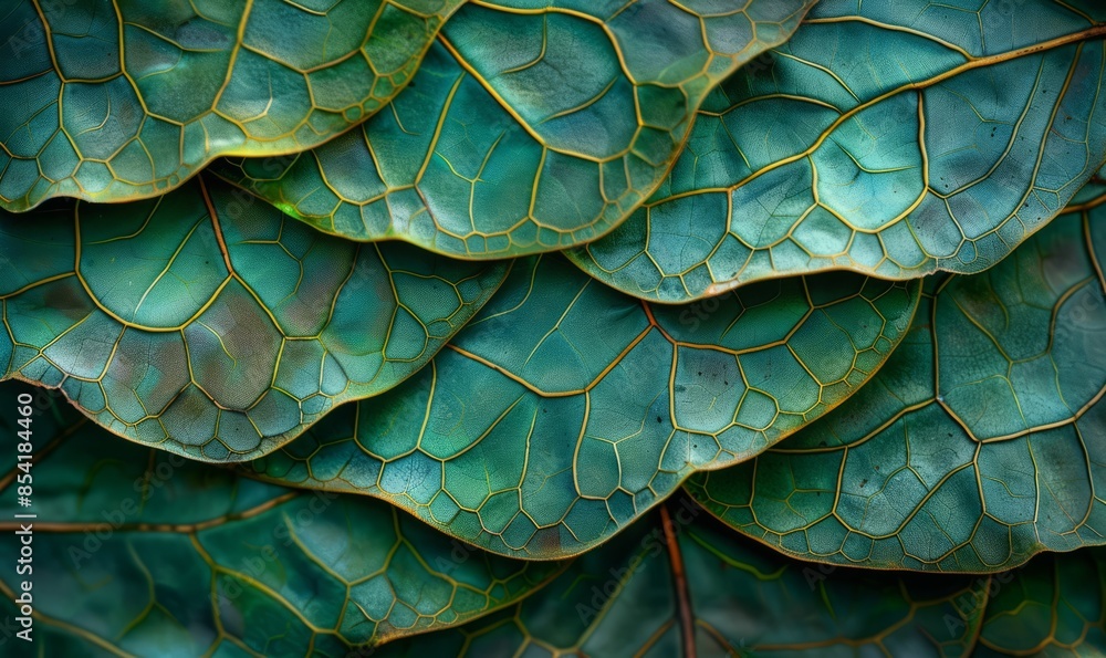 Obraz premium A detailed view capturing the vibrant green leaves of a plant up close. Each leaf is intricately shaped and textured, showing the veins and patterns unique to this plant species