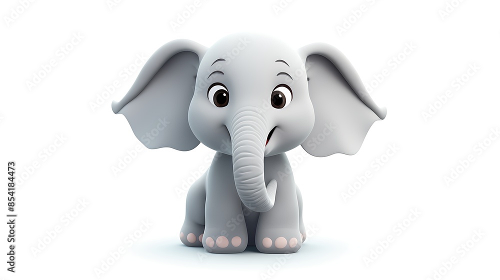Obraz premium This is a cute and adorable 3D rendering of an elephant. It has big ears and a long trunk.
