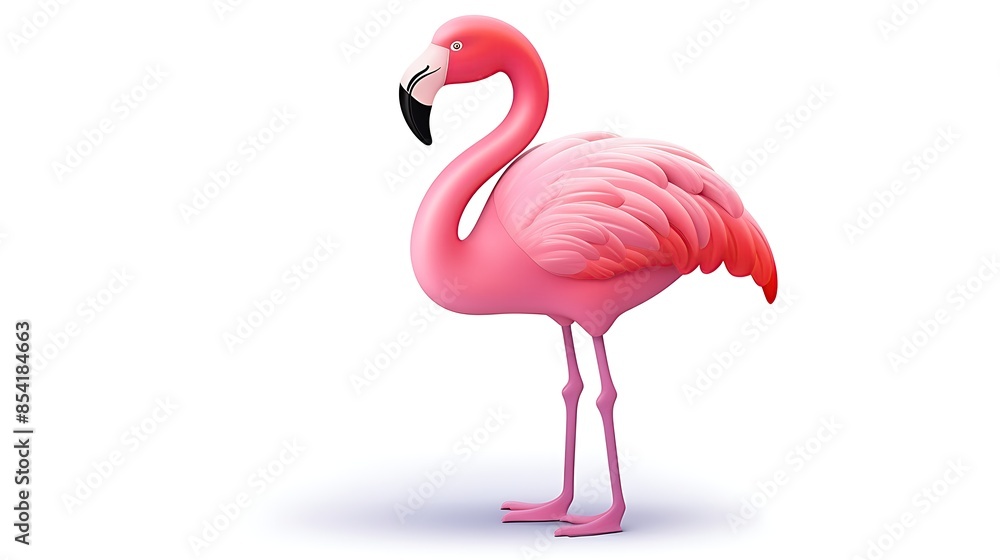 Fototapeta premium A beautiful pink flamingo stands on one leg in a graceful pose.