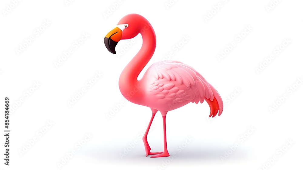 Fototapeta premium This is a 3D rendering of a pink flamingo. It has a long, curved neck and a large, pointed beak.