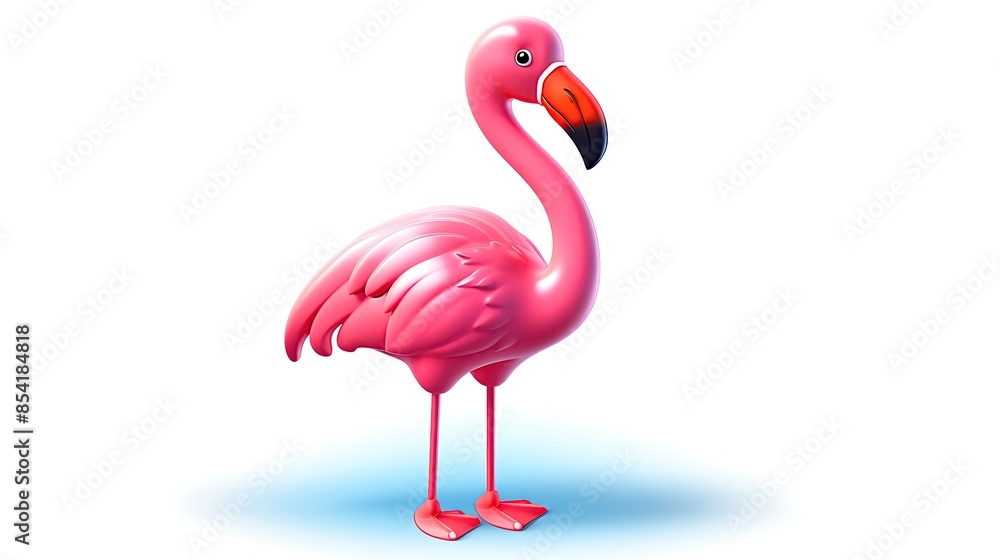 3D rendering of a pink flamingo with a long curved neck and black eyes. The flamingo is standing on one leg in a graceful pose. 3D rendering of a pink flamingo with a long curved neck and black eyes. The flamingo is standing on one leg in a graceful pose.