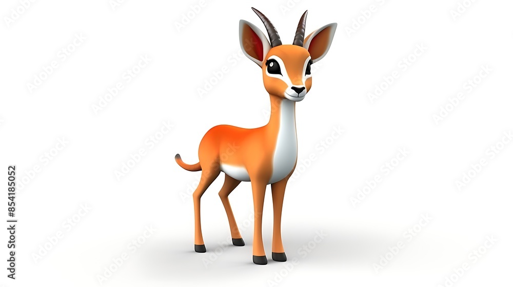This is a 3D rendering of a cartoon antelope. It has big eyes, a small nose, and a long tail.