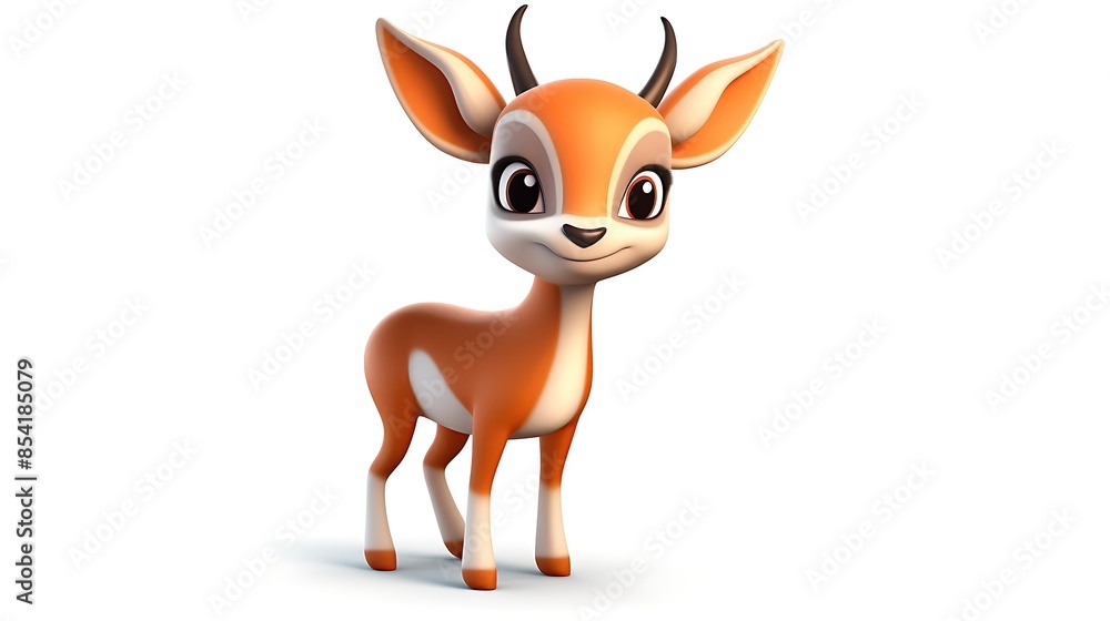 Cute cartoon antelope standing on a white background. The antelope is orange and white, with big eyes and a friendly smile. Cute cartoon antelope standing on a white background. The antelope is orange and white, with big eyes and a friendly smile.