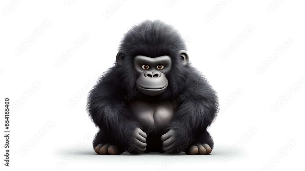 A cute and cuddly baby gorilla sits on a white background. The gorilla has big brown eyes, a black nose, and a friendly smile. A cute and cuddly baby gorilla sits on a white background. The gorilla has big brown eyes, a black nose, and a friendly smile.