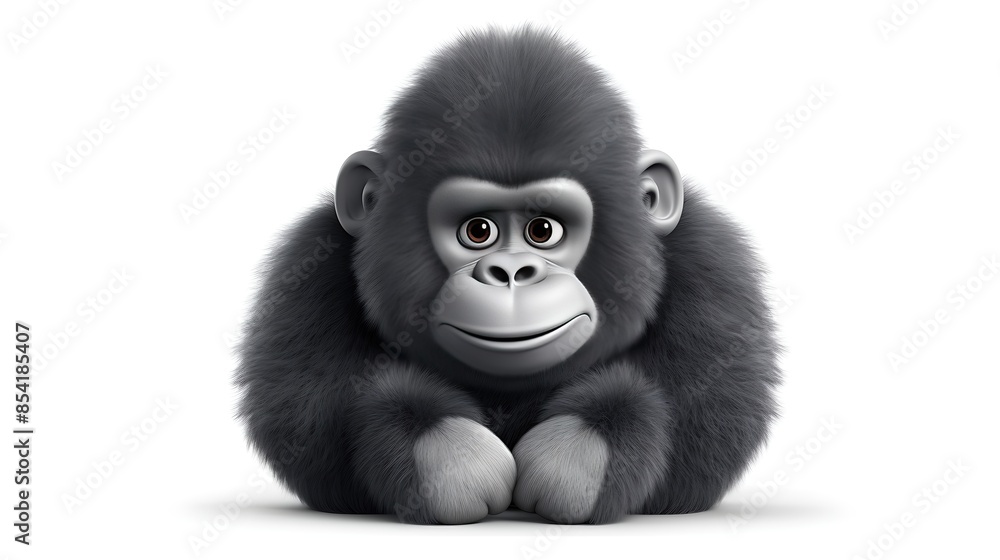 A cute and cuddly baby gorilla sits on a white background. The gorilla has big brown eyes, a small nose, and a friendly smile. A cute and cuddly baby gorilla sits on a white background. The gorilla has big brown eyes, a small nose, and a friendly smile.