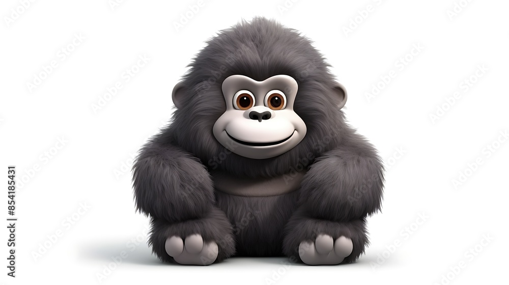 A cute and cuddly 3D rendering of a baby gorilla. It has big brown eyes, a friendly smile, and is covered in soft gray fur. A cute and cuddly 3D rendering of a baby gorilla. It has big brown eyes, a friendly smile, and is covered in soft gray fur.