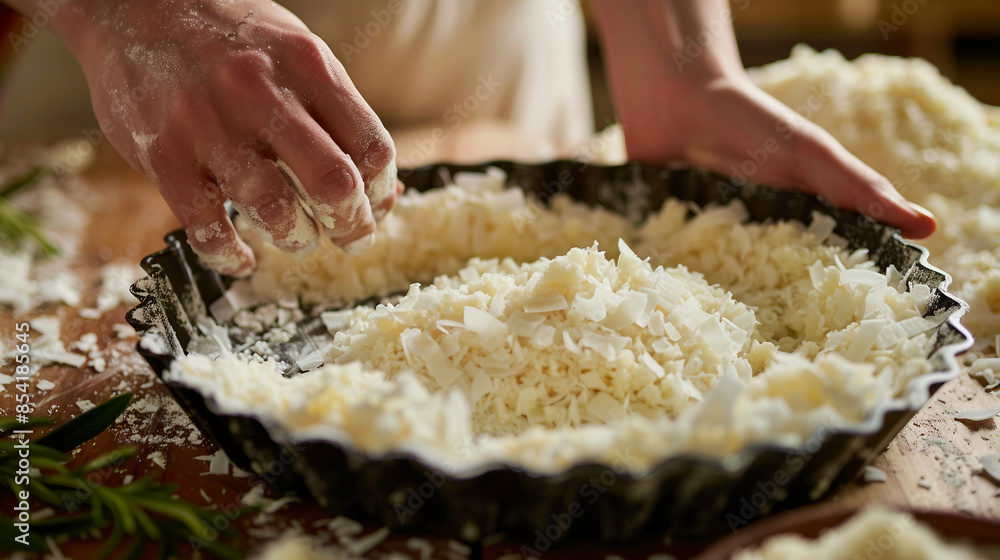 Gluten-Free Tart Crust Preparation with Almonds, Coconut, Salt, and Maple Syrup - Stock Photo Gluten-Free Tart Crust Preparation with Almonds, Coconut, Salt, and Maple Syrup - Stock Photo