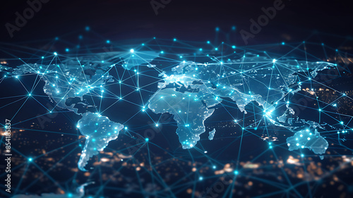 Global business network with world map and connecting flight paths © Artistic Visions