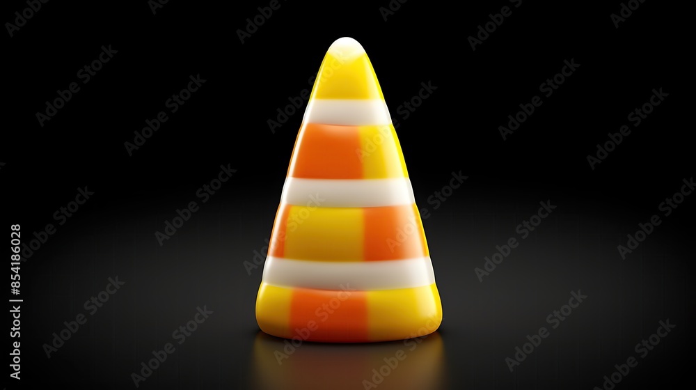 A 3D rendering of a single candy corn piece on a black background. A 3D rendering of a single candy corn piece on a black background.
