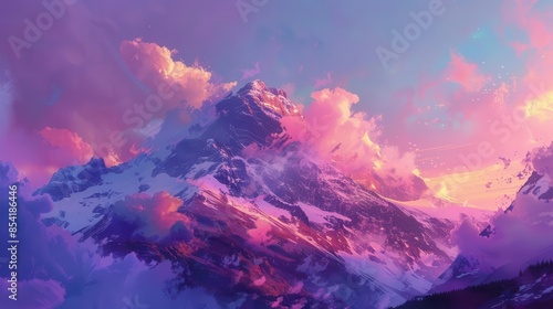 majestic mountain peak at sunset vibrant sky with colorful clouds aigenerated landscape