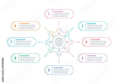 industry wheel infographic template. Infographic template for industry, education, business and science. Magazine, annual report information template. eight steps information template