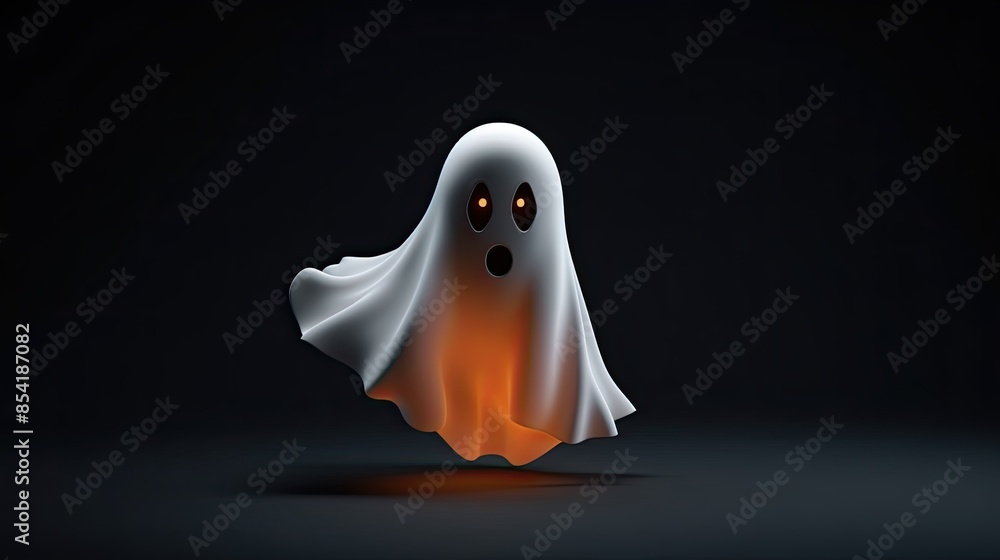 A cute and friendly ghost is floating in the air. It has a surprised expression on its face and big, glowing eyes. A cute and friendly ghost is floating in the air. It has a surprised expression on its face and big, glowing eyes.