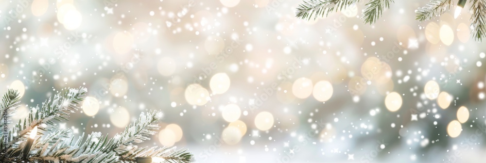 Festive Holiday Frame with Pine Branches and Blurred Lights Generative AI Festive Holiday Frame with Pine Branches and Blurred Lights Generative AI