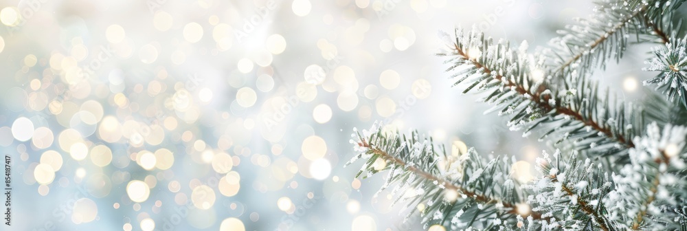 Festive Holiday Frame with Pine Branches and Blurred Lights Generative AI Festive Holiday Frame with Pine Branches and Blurred Lights Generative AI