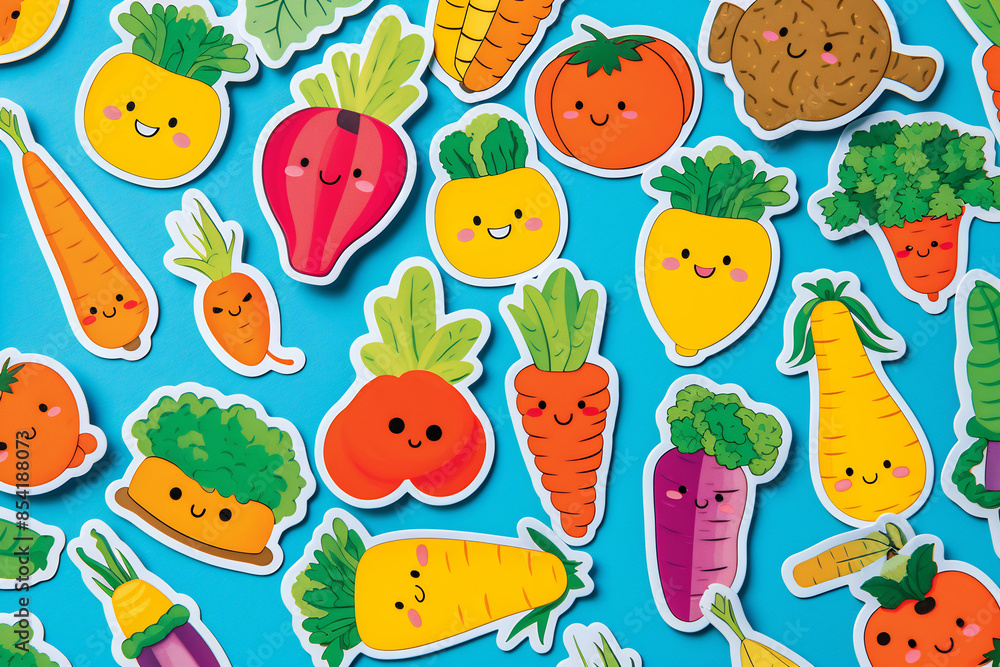 Naklejka premium Adorable Fruit and Vegetable Character Stickers
