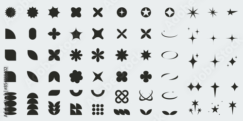 Abstract bold geometric shapes collection. Various graphic elements. Isolated Vector figures, Y2k retro futuristic aesthetic